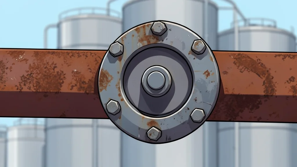 A steel pipe standing vertically in a dusty industrial yard