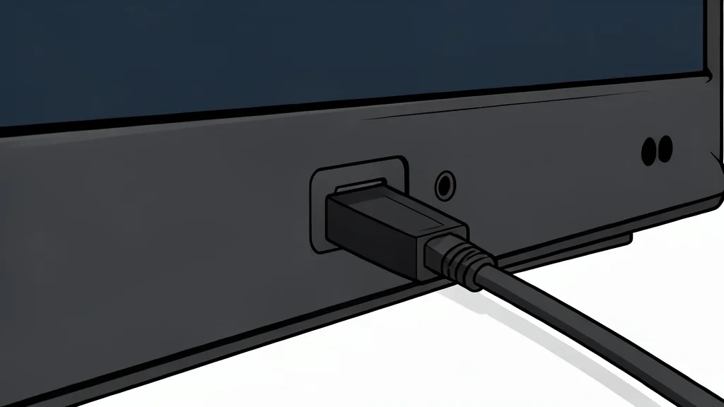 A small black rectangular streaming stick plugged into the back of a television, with a remote control resting on a wooden coffee table nearby.