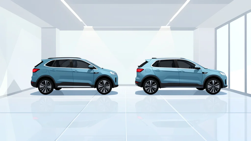 A flat vector illustration of a modern electric vehicle dealership showroom with polished floors and display cars.