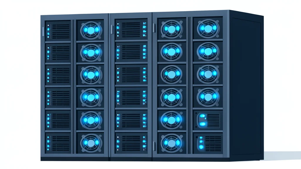A massive server rack filled with glowing blue lights and cooling fans