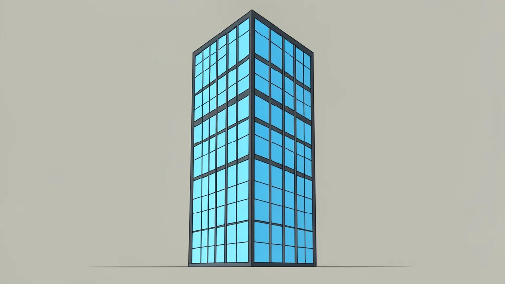A modern glass skyscraper with a grid of reflective windows