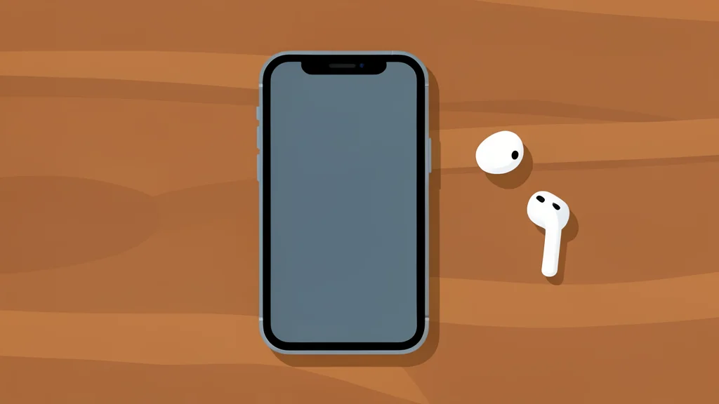 A sleek modern smartphone and wireless earbuds resting on a wooden surface.