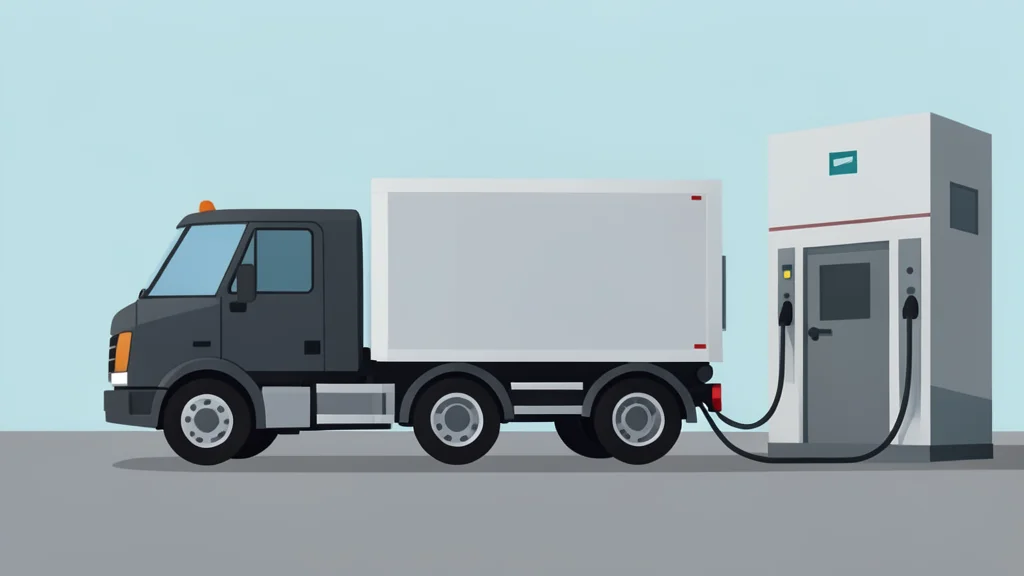 A heavy-duty electric truck plugged into a large industrial charging station in a freight depot
