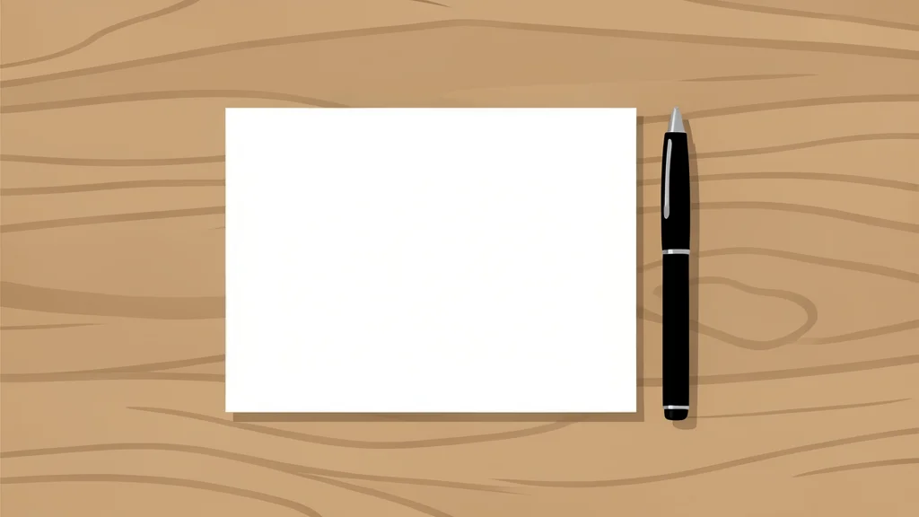 A single white paper ballot resting on a wooden table next to a black ink pen