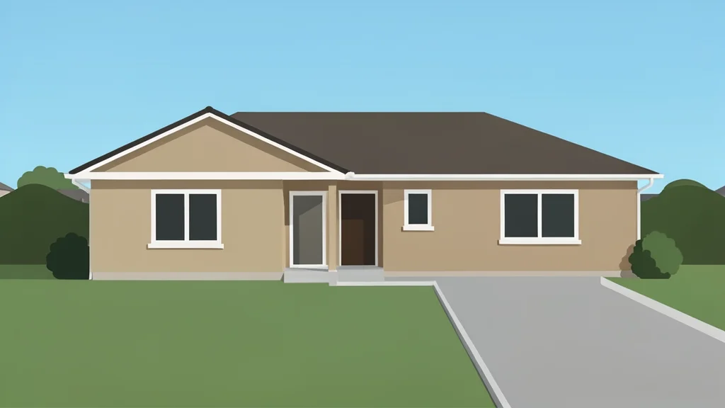 A suburban house exterior with a front lawn