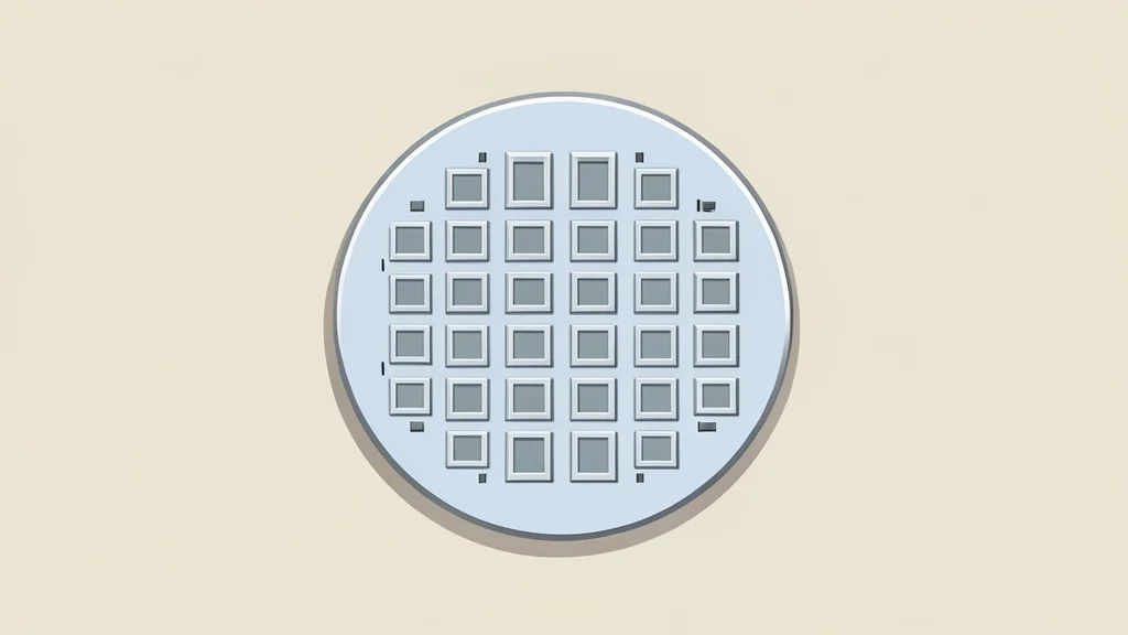 A close-up view of a silicon wafer with a grid of square chips resting on a clean laboratory surface.