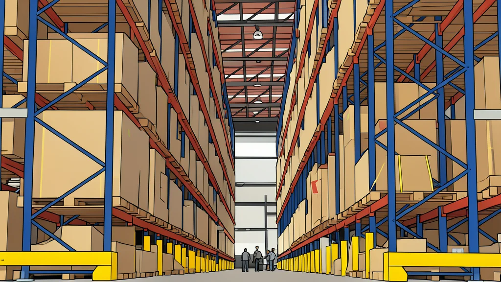 A large industrial port terminal with stacked shipping containers and a gantry crane in the background