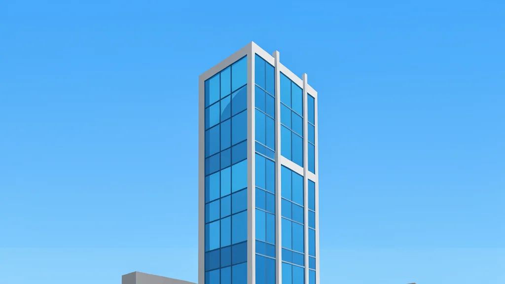 A modern glass skyscraper reflecting a clear blue sky
