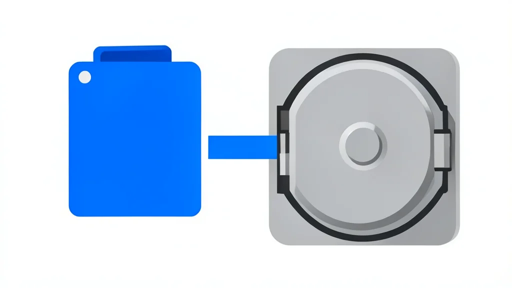 A digital wallet icon connected to a secure vault door