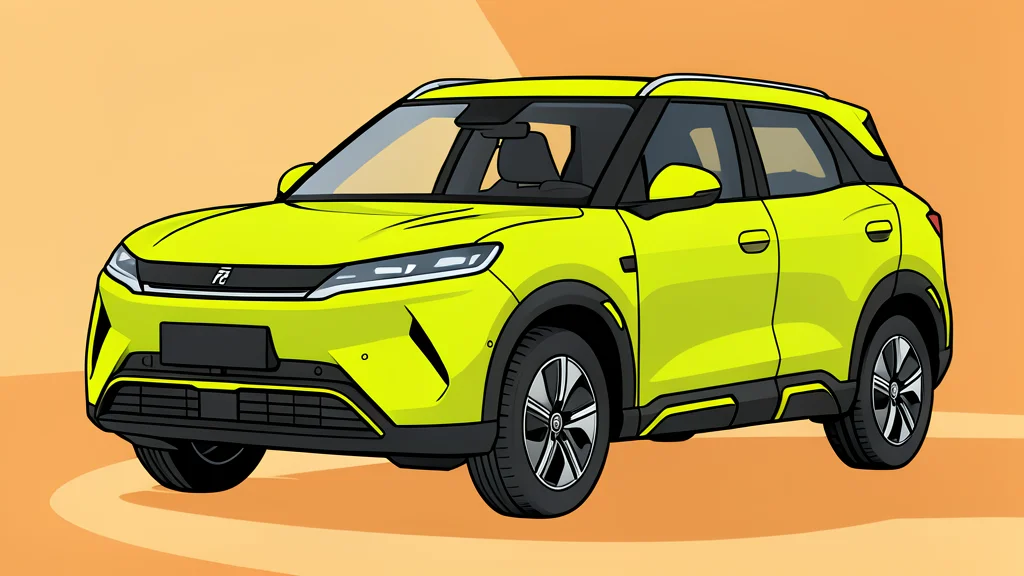 A compact electric SUV parked on a smooth asphalt road with a blurred city background