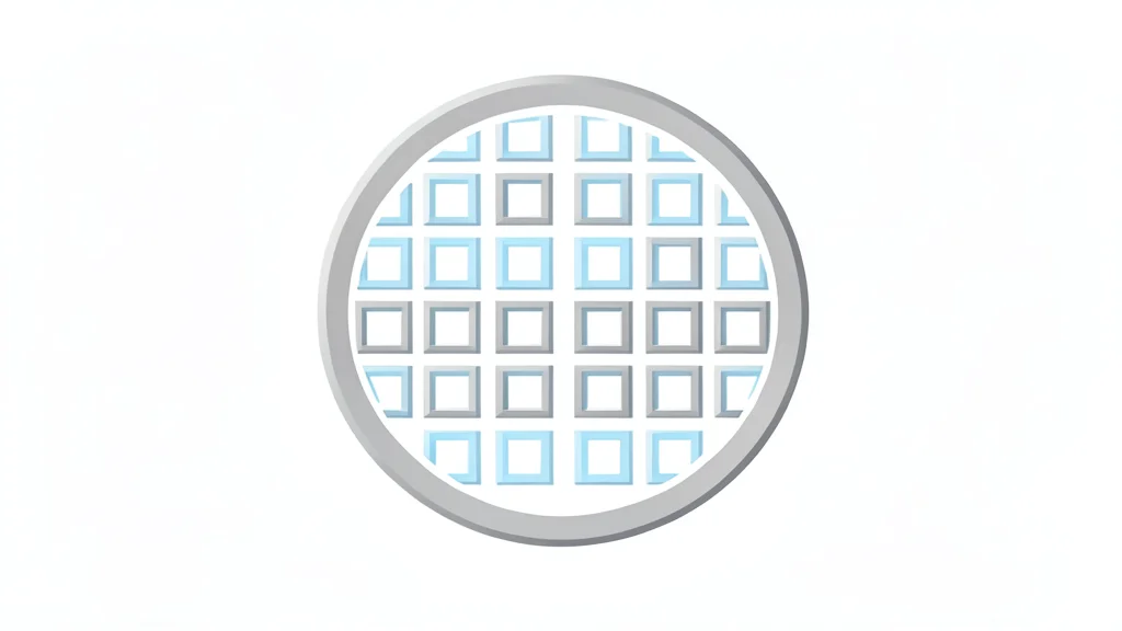 A close-up view of a silicon wafer with a grid of square chips resting on a clean white surface.