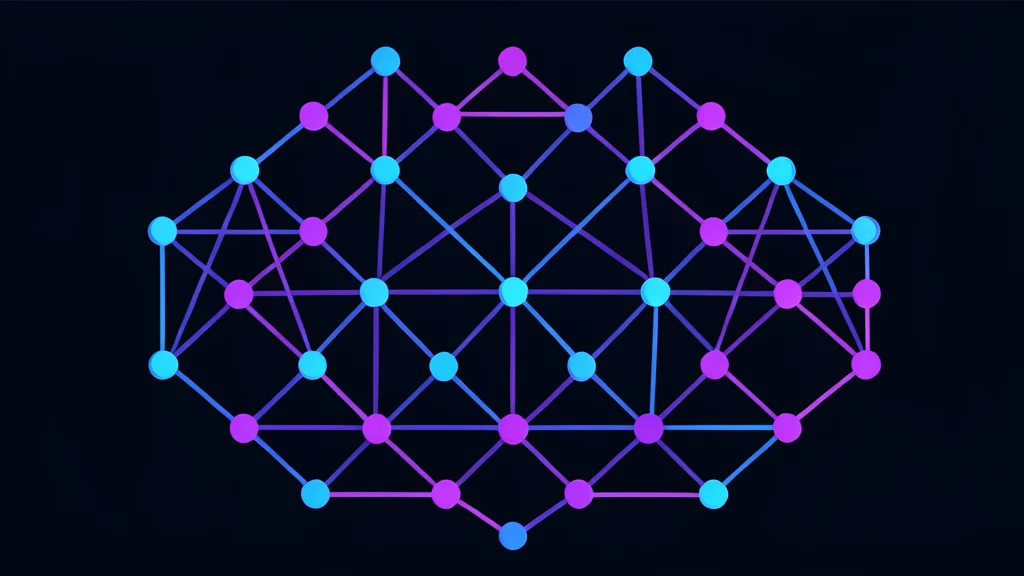 A complex lattice of glowing blue and purple light nodes connected by thin beams, representing a quantum processor architecture