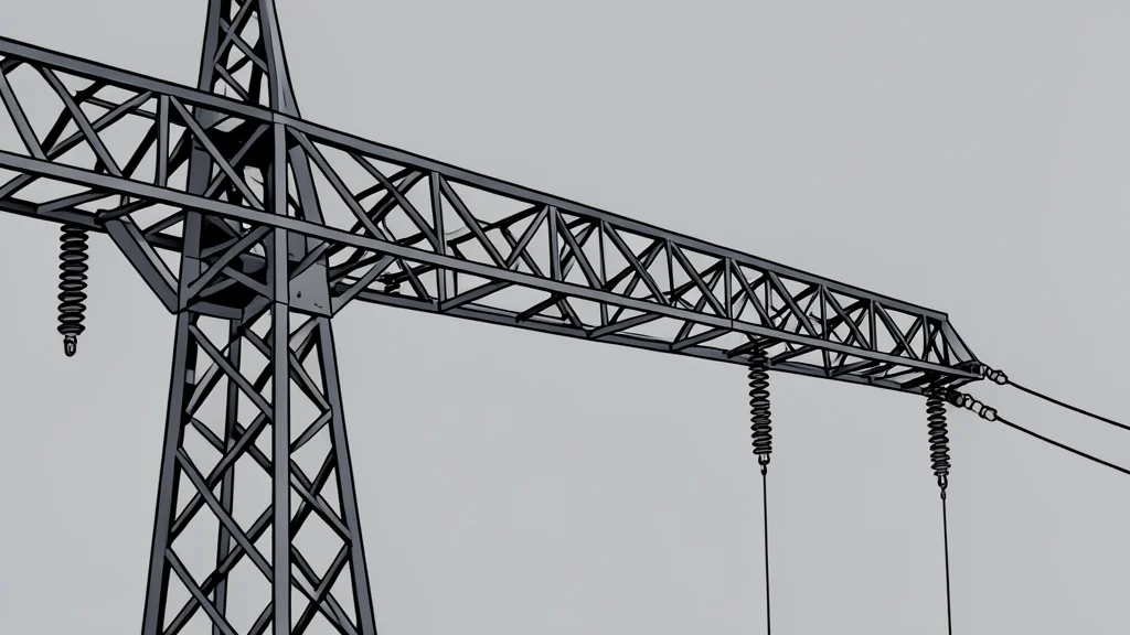 A large industrial cooling tower and high-voltage transmission lines stretching across a flat landscape