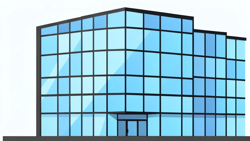 A modern glass office building facade with reflective windows