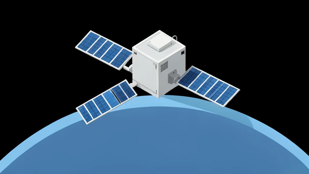 A large, boxy satellite with extended solar panels floating in the blackness of space above the curve of the Earth