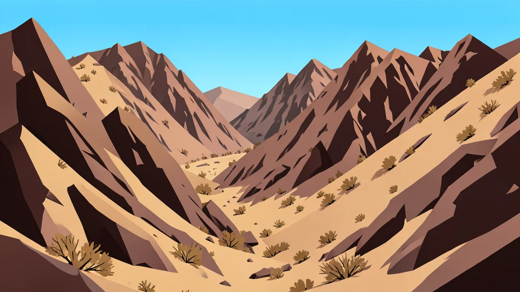 A rugged, arid mountain landscape with steep rocky slopes and sparse dry vegetation under a clear sky