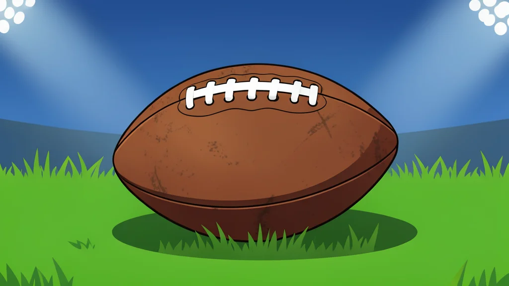 A green football field with white yard lines and goalposts under stadium lights