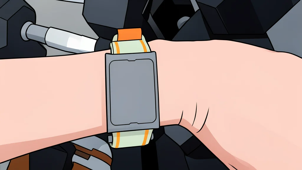 A slim, flexible black fabric wristband with a small, smooth rectangular sensor module attached to the center, resting on a plain white surface.