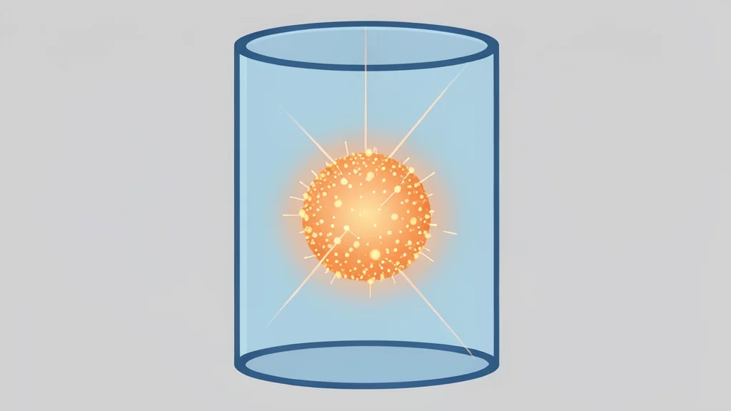 A glowing, suspended sphere of trapped ions connected by faint laser beams inside a vacuum chamber