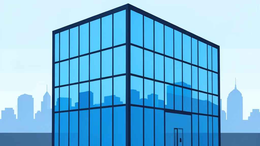 A modern glass office building facade with reflections of a city skyline