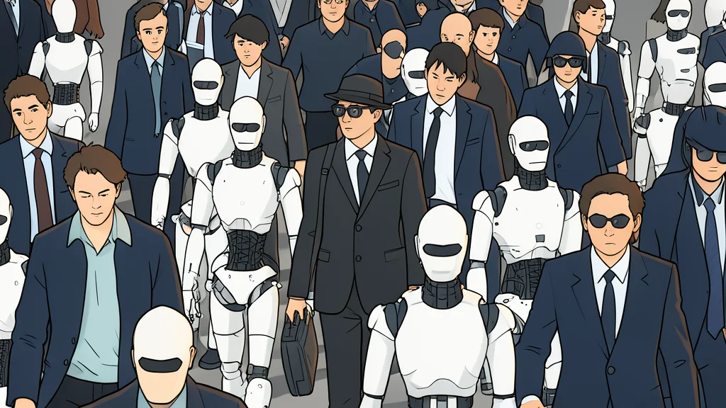 A humanoid robot standing in a warehouse aisle next to a stack of data storage drives.