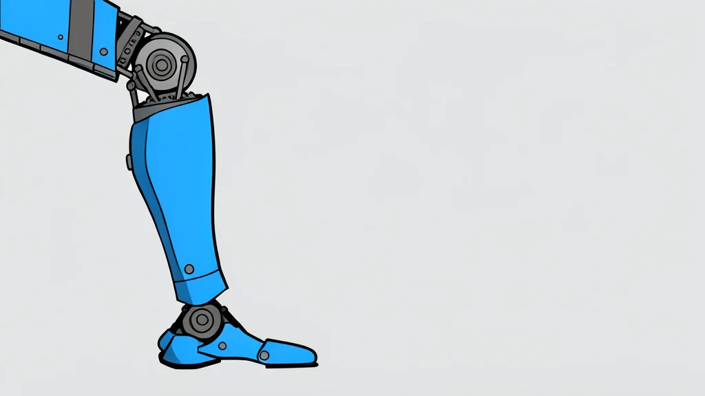 A simplified vector illustration of a mechanical leg joint featuring a central hinge and a hydraulic piston.
