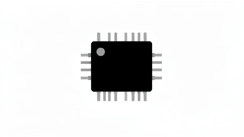 A close-up of a small, black rectangular microchip with metallic pins on the sides, resting on a clean white surface.