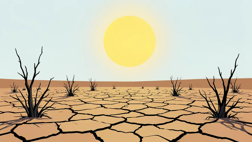 A dry, cracked earth landscape with sparse, withered vegetation under a harsh sun