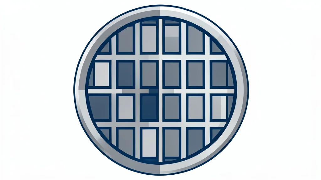 A close-up view of a silicon wafer with a grid of integrated circuits