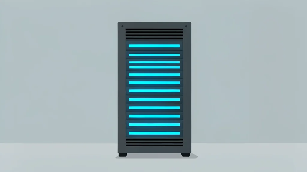 A stylized server rack with glowing blue lights indicating active processing