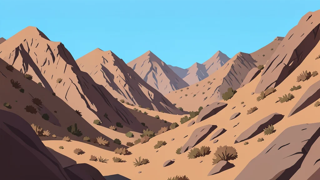 A rugged, arid mountain landscape with steep rocky slopes and sparse dry vegetation under a clear sky.
