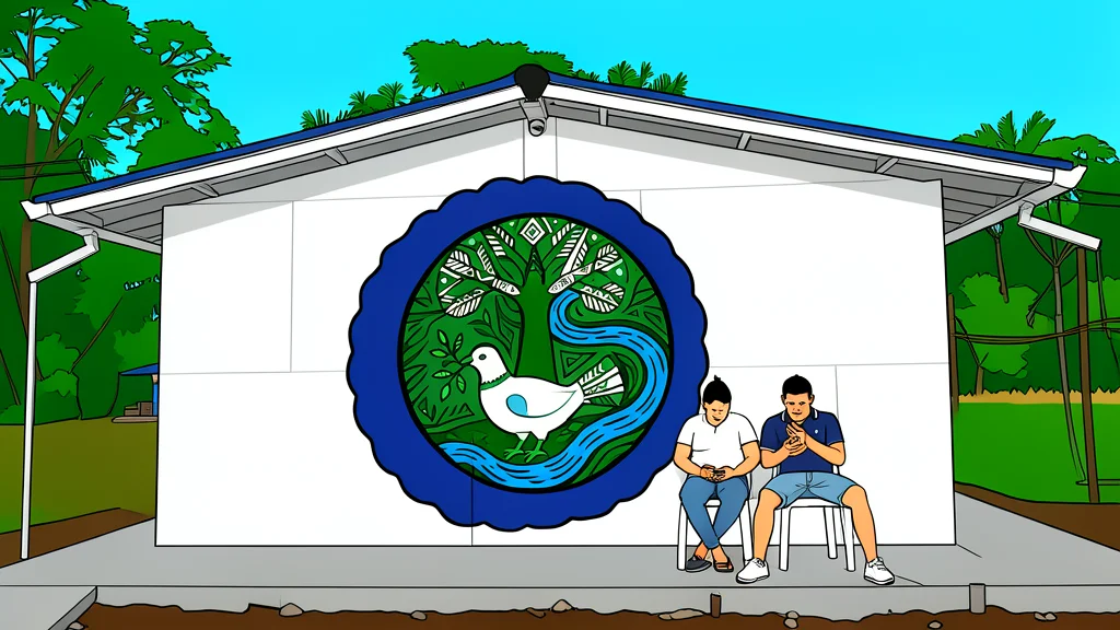 A rural agricultural cooperative with fish ponds and vegetable gardens in a tropical landscape