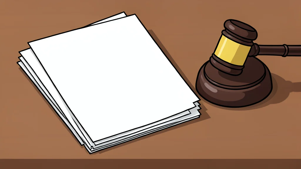 A stack of blank legal documents on a wooden desk next to a gavel