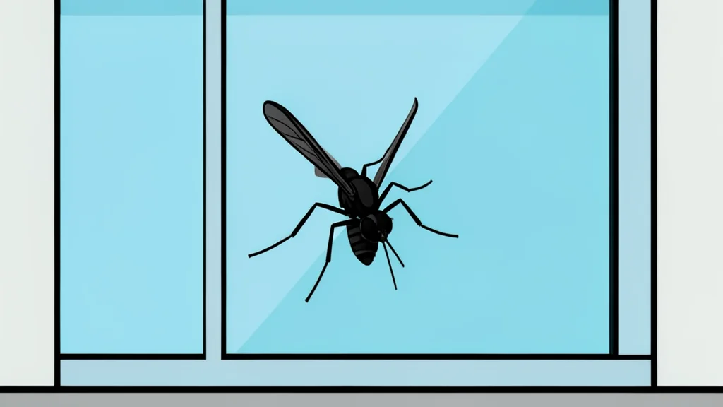 A single mosquito resting on a glass window pane