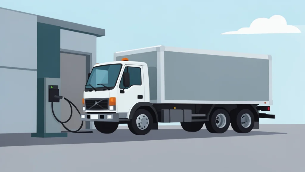 A heavy-duty electric truck plugged into a large industrial charging station in a freight depot