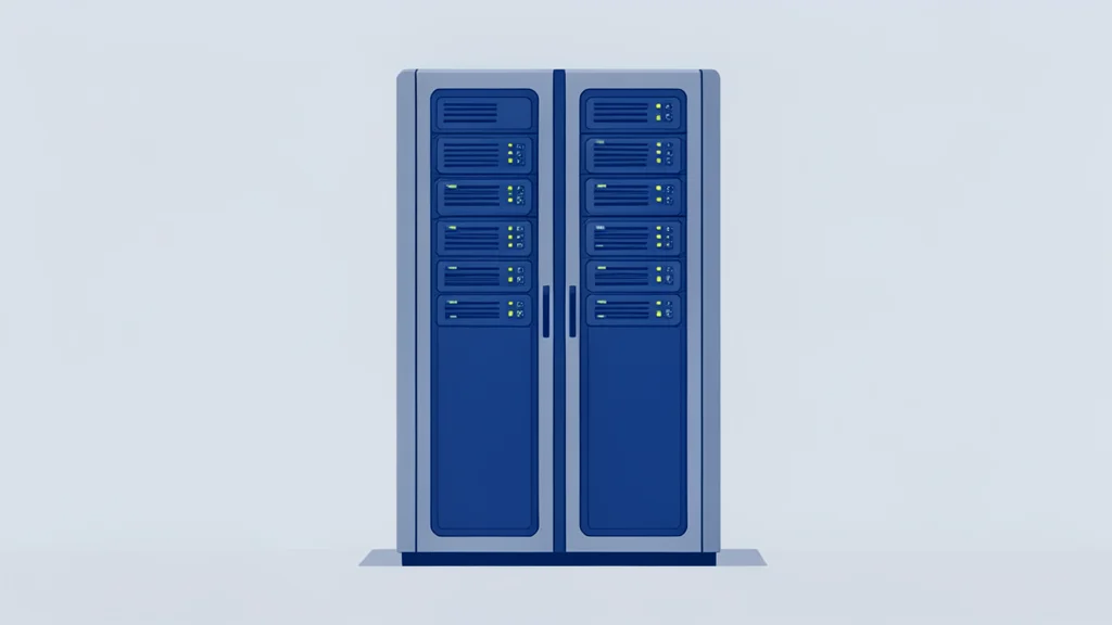 A server rack in a data center aisle