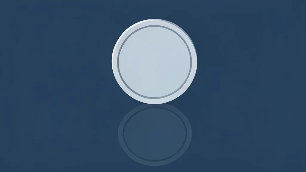 A digital coin resting on a smooth, reflective surface