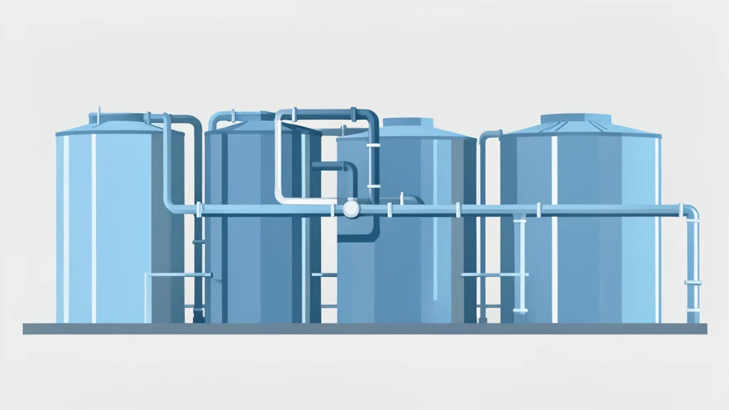A modern industrial facility with large cylindrical storage tanks and piping infrastructure