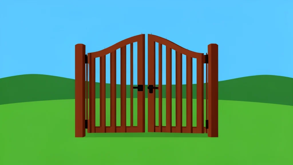 A heavy iron gate standing in a field