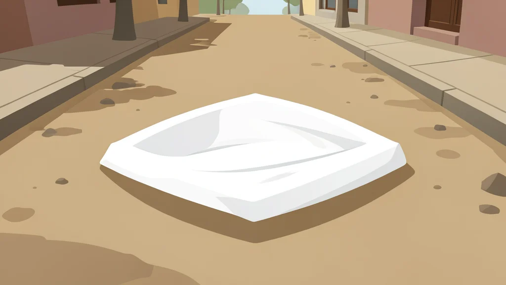 A single white headscarf lying on a dusty street pavement