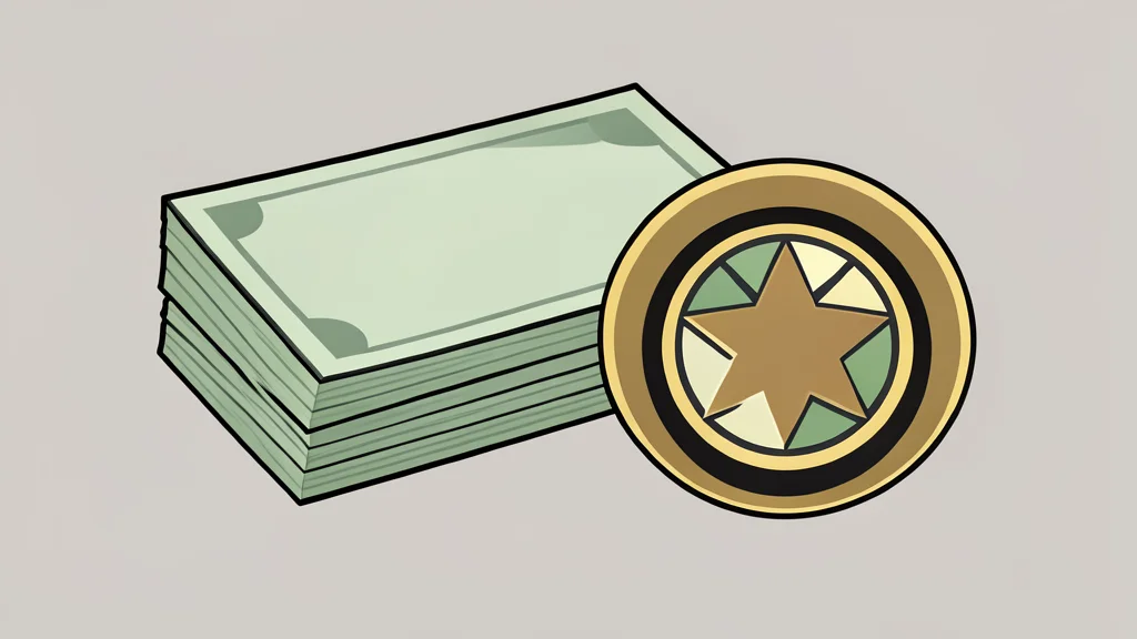 A stack of paper currency resting beside a generic government seal.