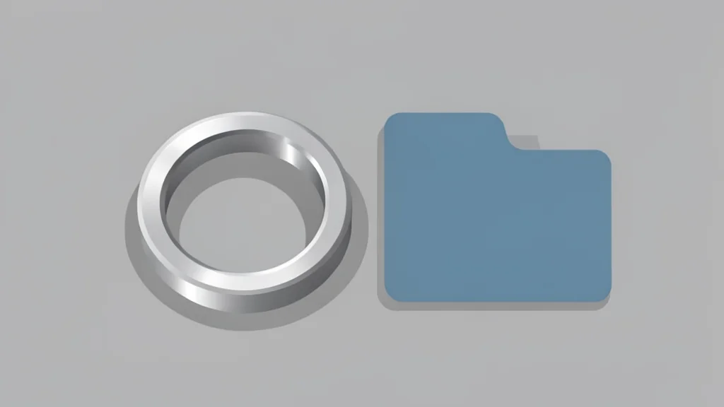 A sleek metallic smart ring resting on a neutral surface next to a stylized digital health folder icon.