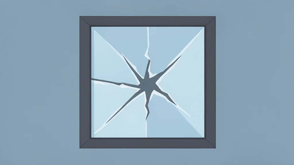 A close-up of a frozen window frame with a single cracked glass pane, rendered in flat vector style.