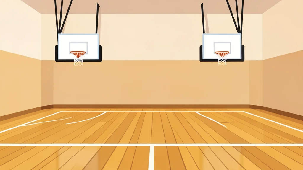 A high school gymnasium interior with polished wooden floors and basketball hoops