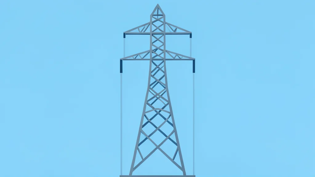 A high-voltage transmission tower standing against a clear sky
