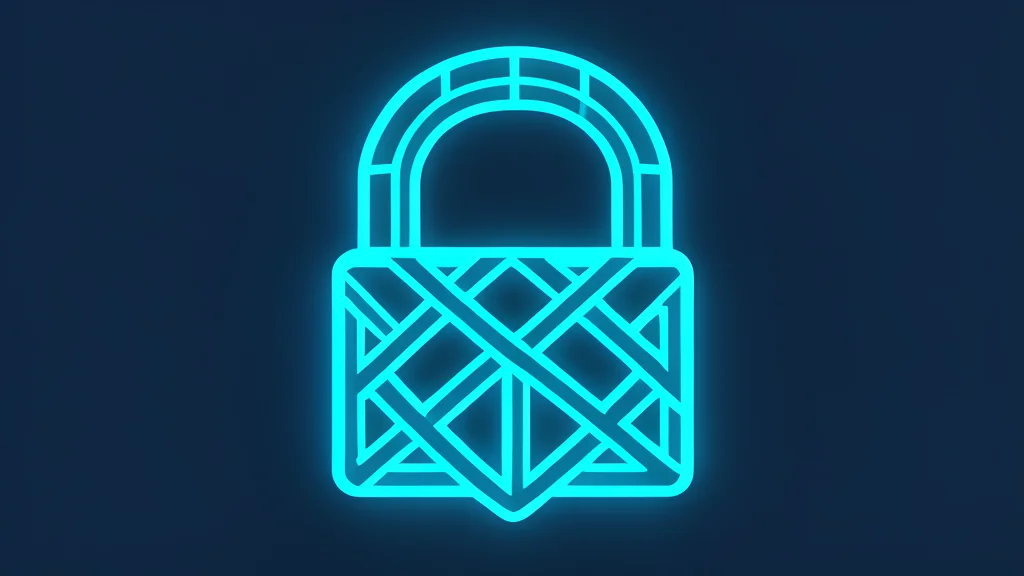 A glowing, abstract representation of a digital lock mechanism interwoven with complex geometric lattice structures