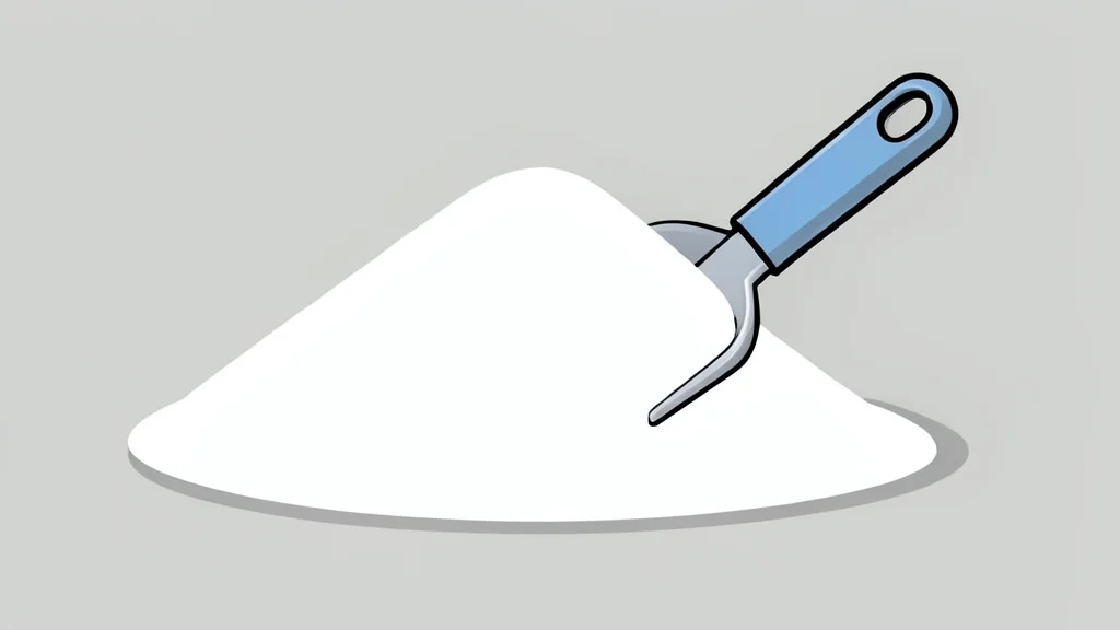 A pile of white granular mineral powder next to a small industrial scoop