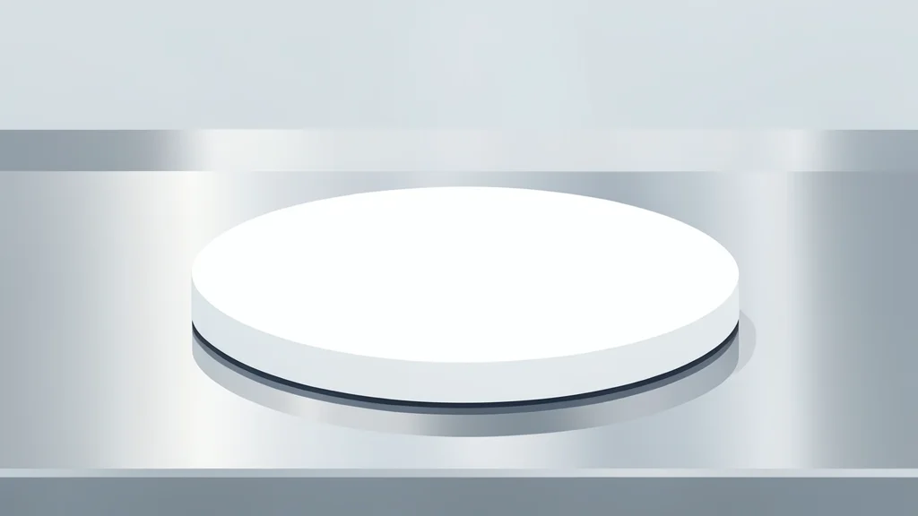 A clean, white wafer resting on a polished metal surface in a sterile laboratory environment