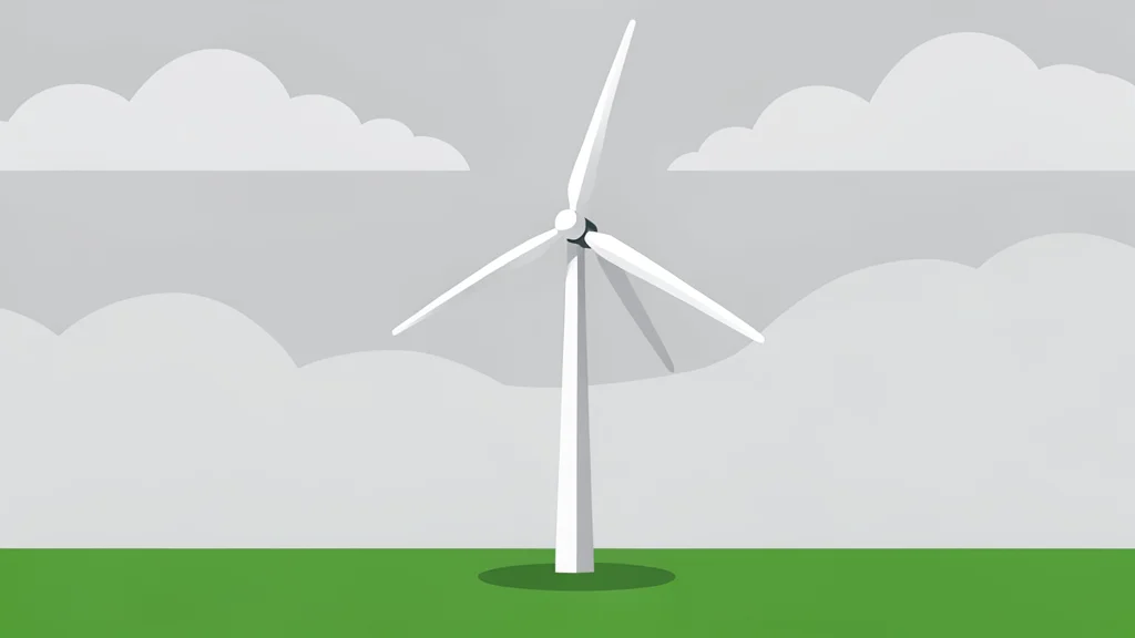 A wind turbine standing in a grassy field under a cloudy sky