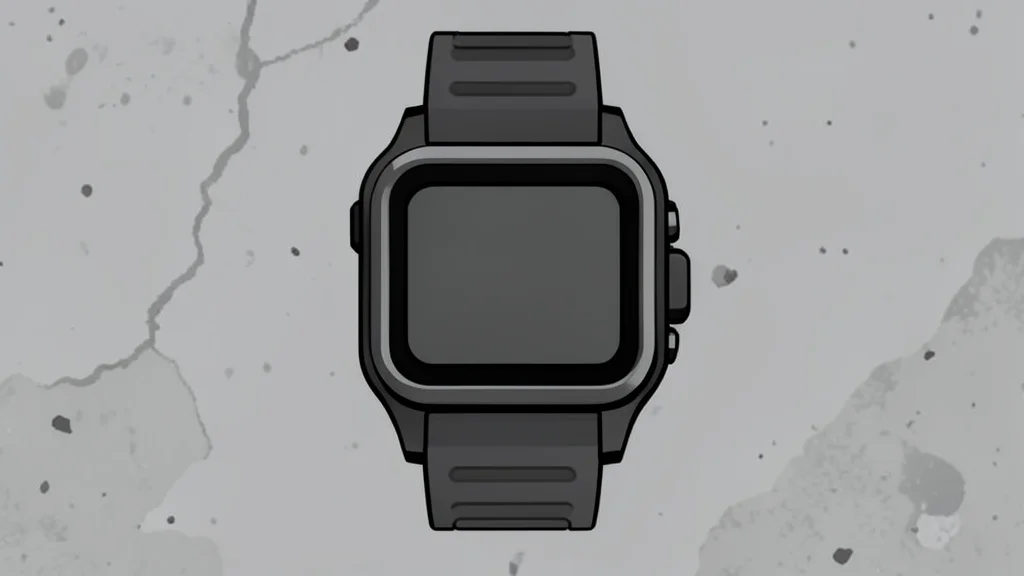 A rugged, square-faced digital wristwatch with a thick protective bezel and a textured strap, resting on a rough concrete surface.